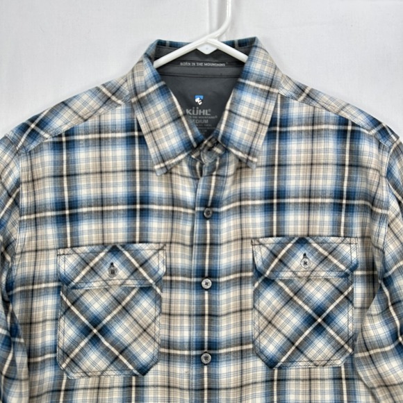 Kuhl Flannel Shirt Mens Medium Blue Plaid Long Sleeve Button Up Casual Outdoor - Picture 4 of 10